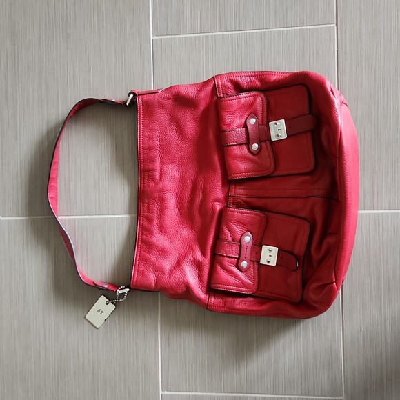 Lauren Ralph Lauren Red Pebbled Leather Bag - Picture 12 of 17